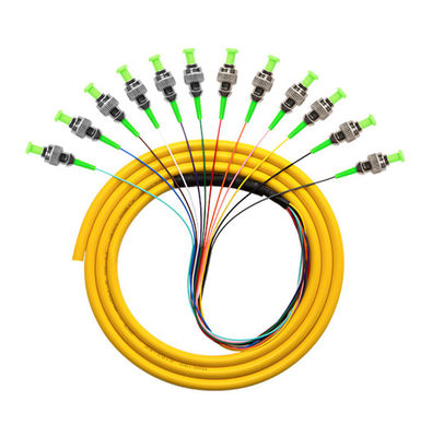 satın al PVC LSZH HXCOWO ST APC Connector SM MM 12 Core 1M Or Customized Length Fiber Optic Pigtail çevrimiçi üretim